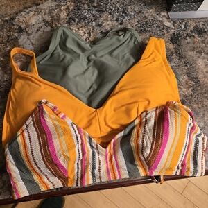 3 XL Aerie swim bikini tops, scoop and high neck